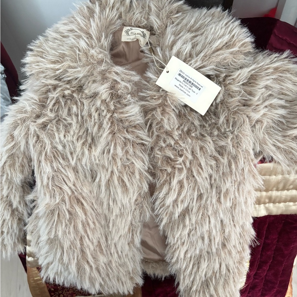 Joyfolie Plush Faux Fur Kids Jacket - Tan NEW Sz 5